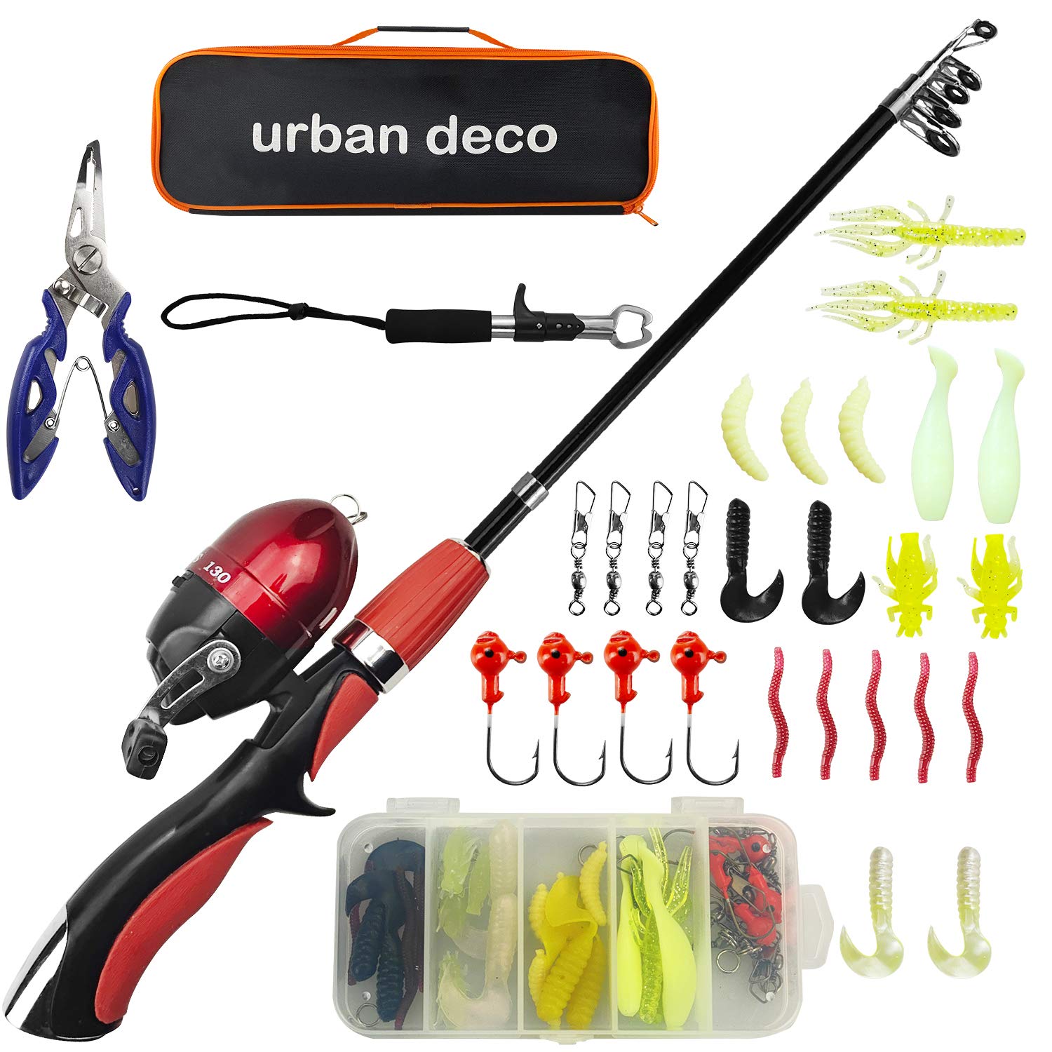Photo 1 of Urban Deco Kids Fishing Pole, Portable Telescopic Rod and Reel Combos Kids Fishing Rod Kit with Tackle Box for Boys,Girls,Youth,Beginner, Starter - Red