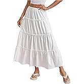 SweatyRocks Women's High Waisted Eyelet Maxi Skirts Ruffle Tiered Going Out Outfits