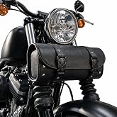 Sresk Motorcycle Tool Bag, PU Leather Front Fork Handlebar Bag | Universal Tool Roll Storage Pouch, Black