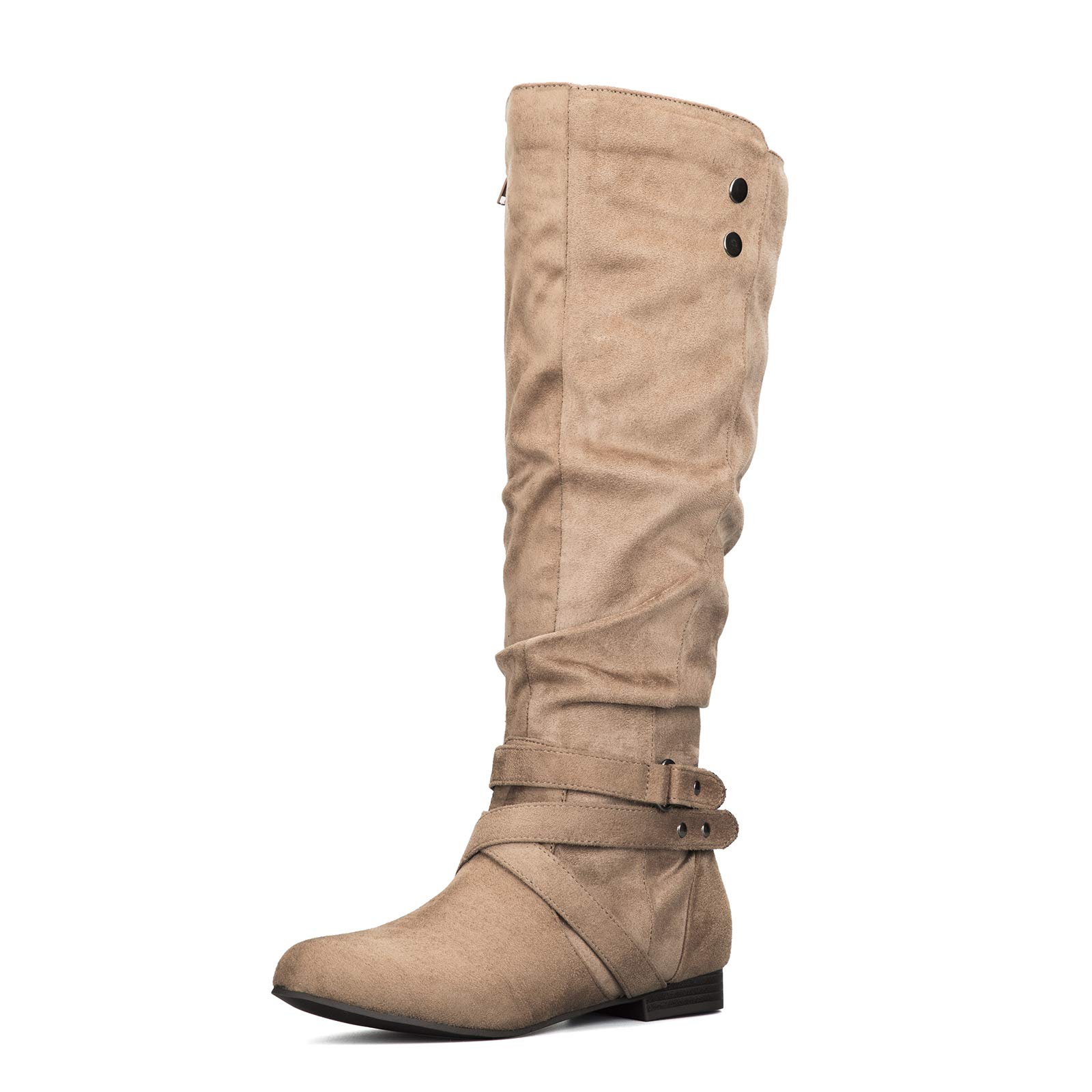 Mysoft Women's Knee High Boots Flat - Side Zipper Warm Fall Winter Boots With Buckle Strap - View #2