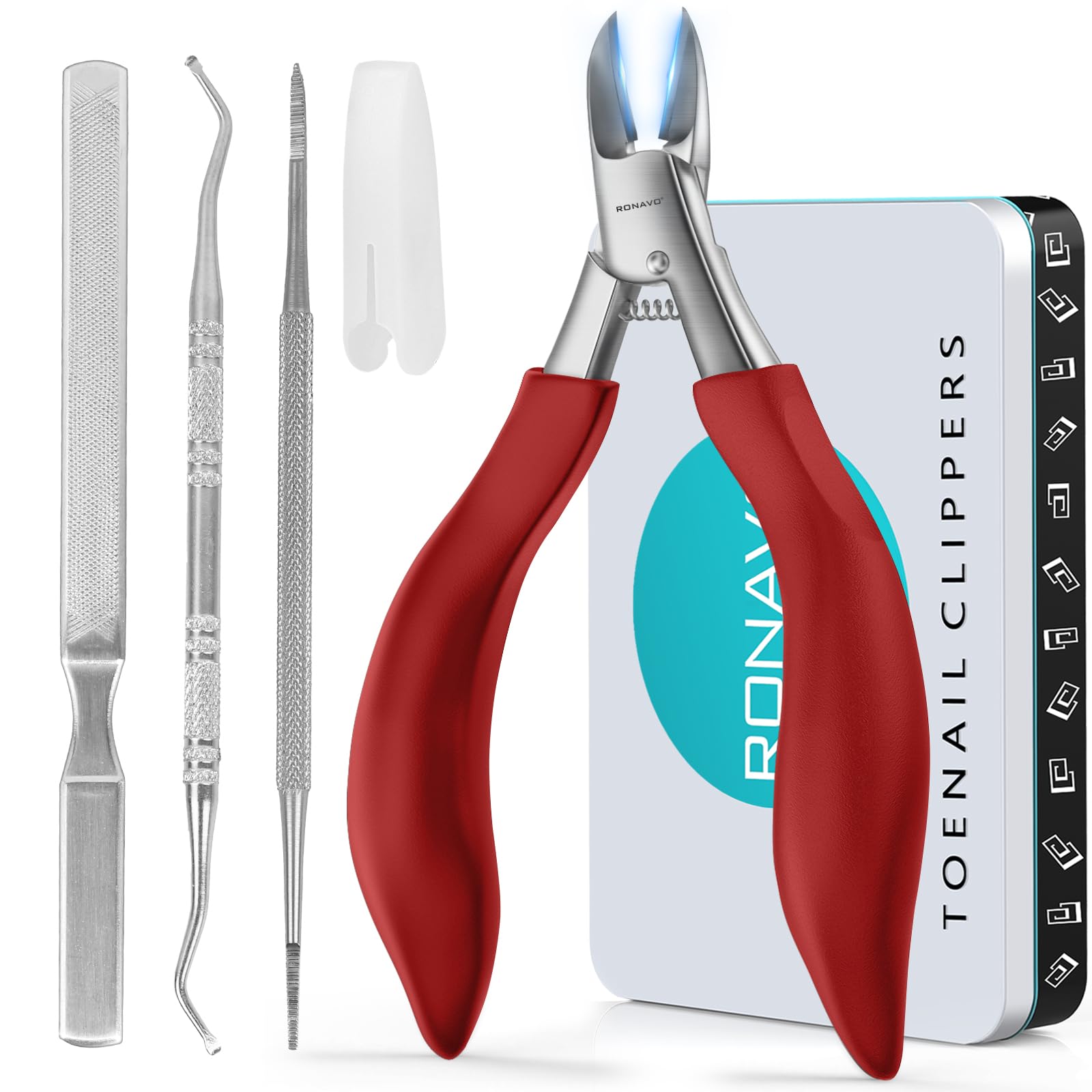 Red Heavy Duty Professional Toe Nail Clippers - Ingrown Toenail Treatment & Thick Nails, Large Toenail Scissors with Safety Long Strong Handle