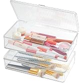 ZEXALOR Pack of 2 Clear Storage Bins with Lids, Small Storage Containers Boxes with Lids, Dresser Organizer, Tea Bag Organizer, Freezer Bin, Plastic Drawer Organizers (10.6&times;6.1&times;2.3&ldquo;)