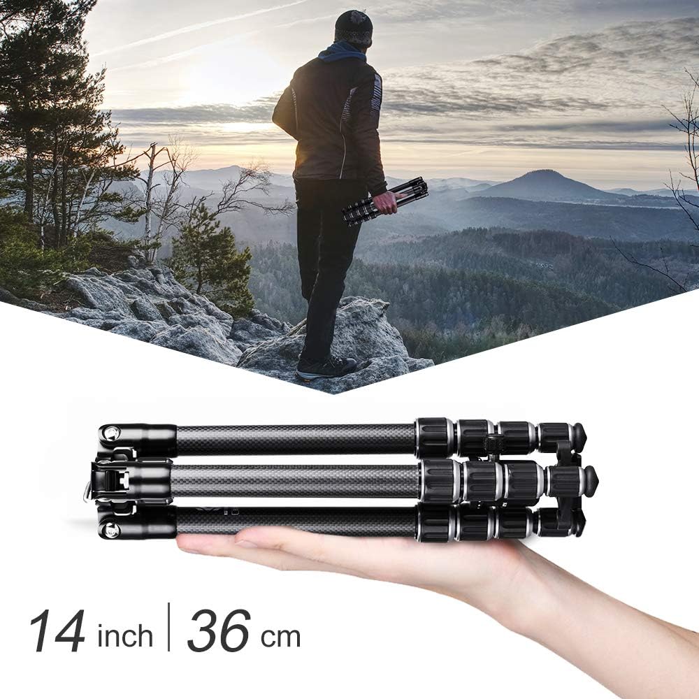 K&F Concept 61" Carbon Fiber Camera Tripod, B210 Professional Lightweight Compact Tripod with 2 Sections Central Column 360 Degree Ball Head and Carrying Case for Digital Camera/Camcorder : Camera & Photo