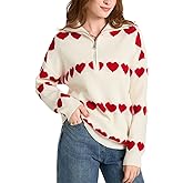 Yimoon Heart Sweater for Women Valentines Day Sweater Oversized Quarter Zip Knit Pullover Cute Chunky Knitwear