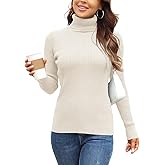 Rocorose Women's Ribbed Turtleneck Sweater Long Sleeve Knitted Solid Pullover