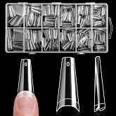 krofaue Half Cover Coffin Nail Tips - Acrylic Nail Tips | 600PCS 12 Size Clear False Nails Tips with Box for Nail Salons and Home DIY