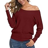 Feiersi Women's Off Shoulder Sweater Long Sleeve Loose Pullover Knit Jumper