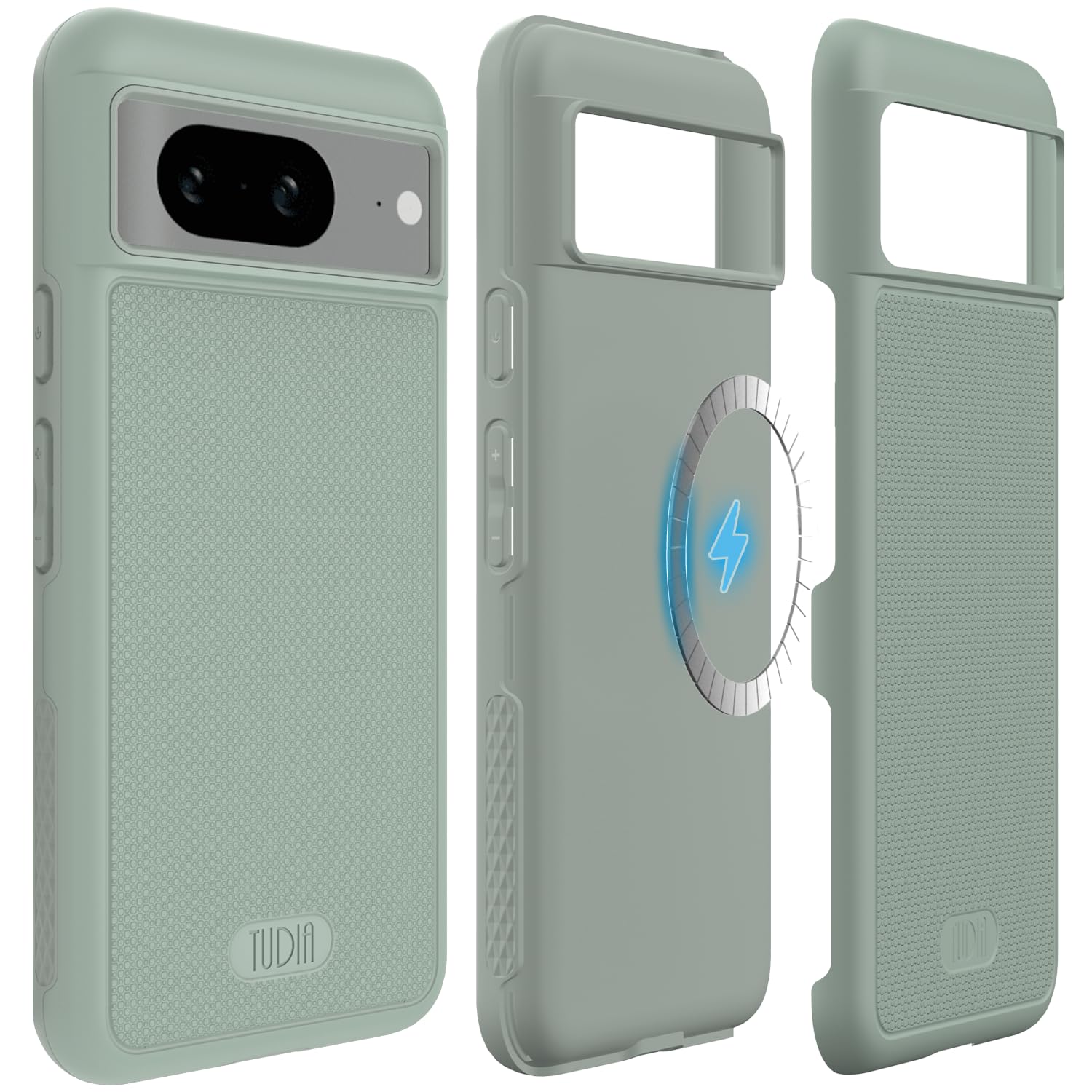 TUDIA MergeGrip Designed for Google Pixel 8 Case 2023, [MagSafe Compatible] Military Grade Slim Dual Layer Raised Edge Non-Slip Phone Case (Green Lily)