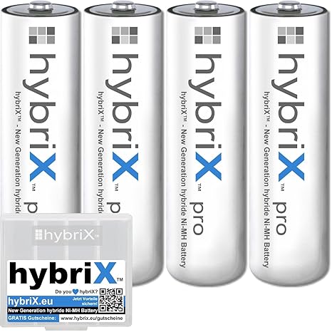 4er Pack Kraftmax hybriX pro Set - 4x Mignon AA Hybrid Akkus in Box - Die Neue Generation von Hybrid Akku Batterien
