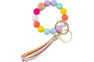 GIEMSON Silicone Key Ring Bracelets Wristlet Keychain Car Beaded Key Ring Bangle Chains for Women