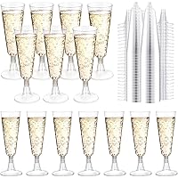 Fenhupe 50 PCS 5 oz Plastic Champagne Flutes Disposable, Clear Champagne Glasses, Easy Assemble Plastic Wine Glasses, Light P