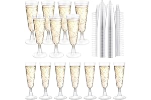 Fenhupe 50 PCS 5 oz Plastic Champagne Flutes Disposable, Clear Champagne Glasses, Easy Assemble Plastic Wine Glasses, Light P