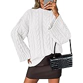 Saodimallsu Womens Oversized Sweaters Cable Knit Bell Batwing Sleeve Crew Neck Fall Winter Chunky Pullover Tops