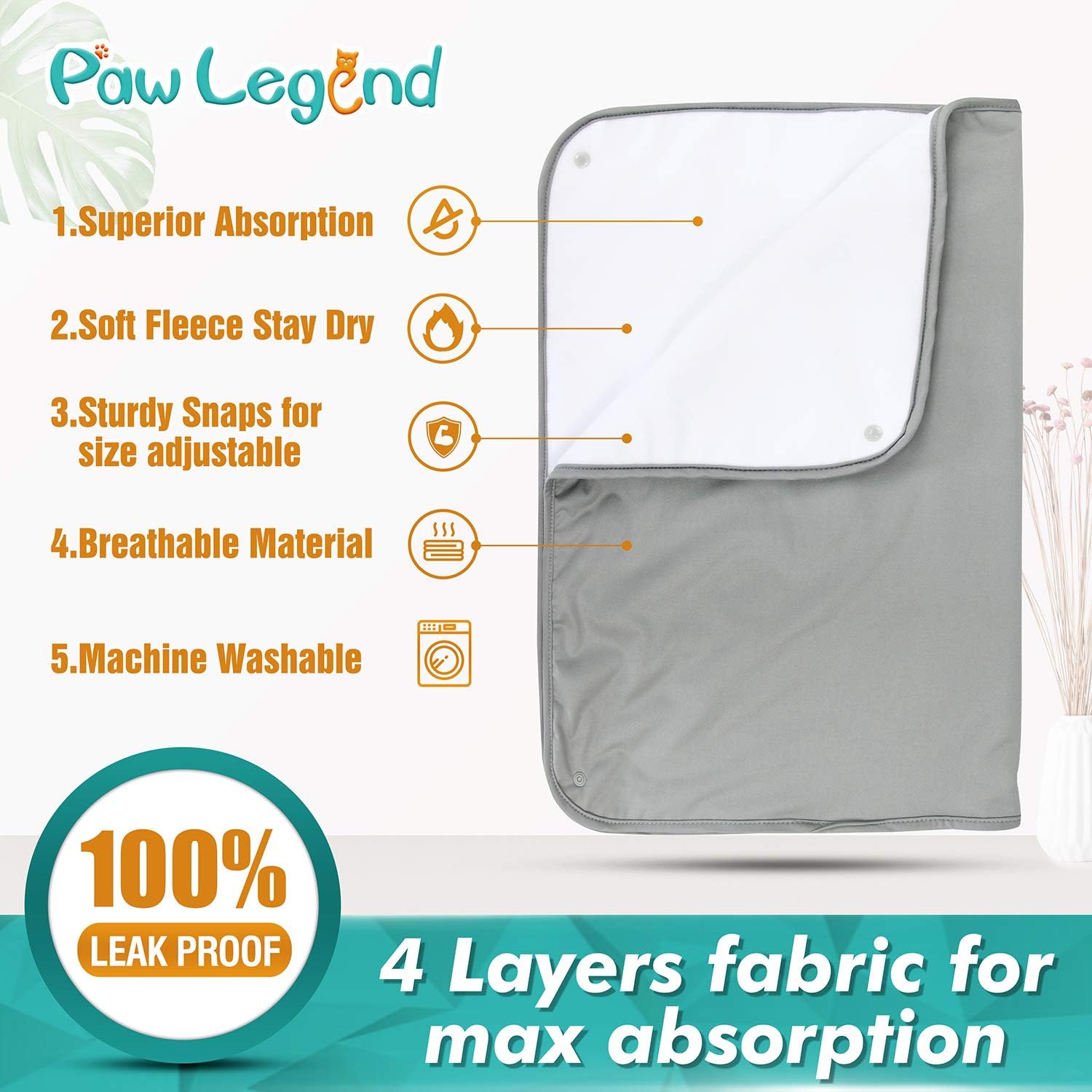 Paw Legend Multiple Sizes Waterproof Dog Blanket for Couches, Sofa, Bed and Car | Pet Fleece Incontinence Blanket Pad for Dogs, Puppies, Cats and Kids (Grey Color) : Pet Supplies