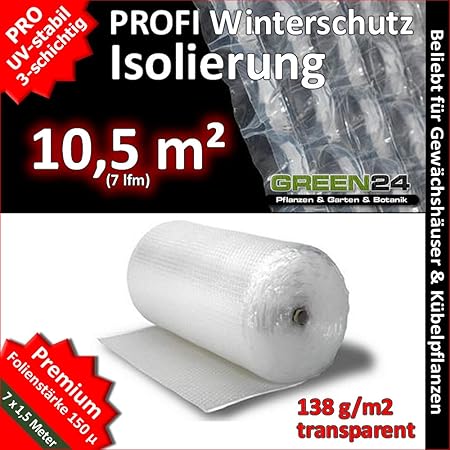 GREEN24 Noppenfolie Luftpolsterfolie 7 x 1,5 Meter (10,5 m2) PRO3 Frostschutz, Windschutz und Winterschutz, Isolierung und Wä