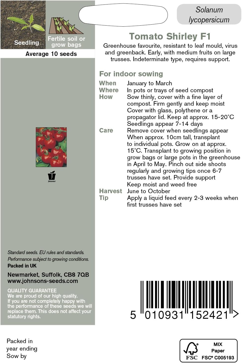 Johnsons Tomato Shirley F1, green - Image 3