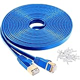 HQGC Cat7 Ethernet Cable 25ft Blue,LAN Cable 25ft Computer Network Cable Flat LAN Internet Wire Cable 10Gbps 600MHz with Snag