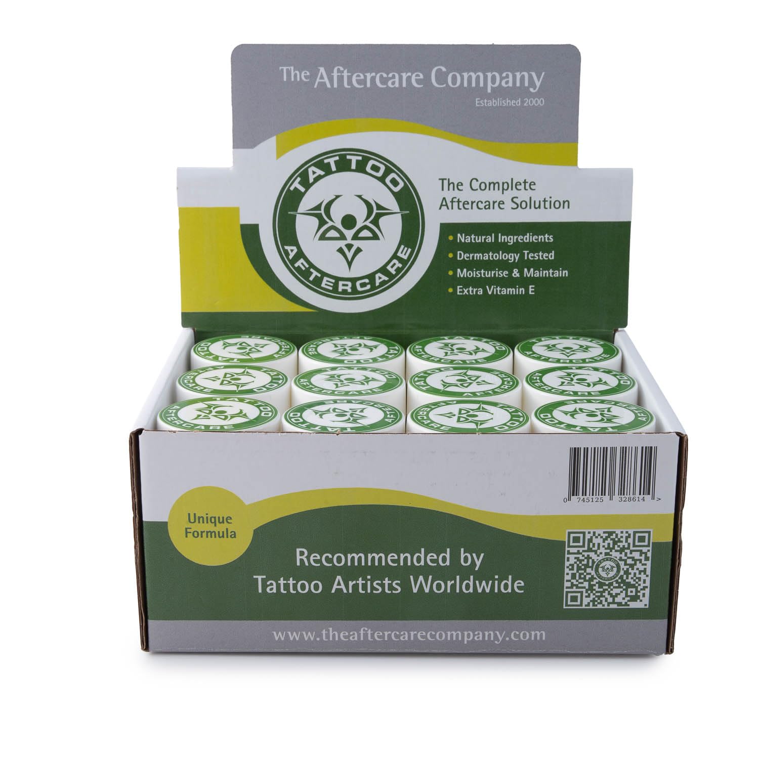 The Aftercare Company Tattoo Aftercare Vegan Box 24 x 20g - Dermatology Approved - Moisturise, Soothe, Maintain - Cruelty Free - Unique Formula with Extra Vitamin E