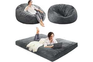 ILPEOD Bean Bag Chairs for Adults - Giant Bean Bag Chair Convertible Bean Bag Bed - Beanbag Chair with Micro Fiber Cover/Furniture Foam Filler - Bean Bag Couch Sofa in Bedroom Dorm Room - Queen Grey