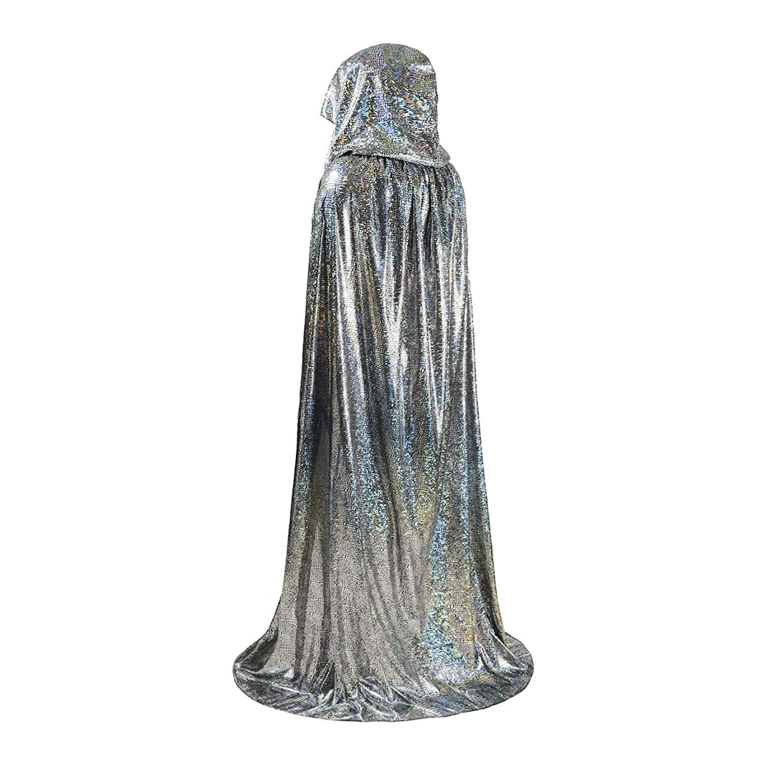 Moonlove Bling Bling Long Halloween Cape Luxuriant Cloaks With Hooded Hat Adults Mysterious Cosplay Costume Master Wizard Fairytale Fancy Dress Robe for Halloween Party Costume Ball