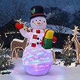 Tangkula 5 FT Christmas Inflatable Snowman, Outdoor Blow up Xmas Decorations w/Built-in Colorful LED Lights, 2 Ground Stakes & Safety Ropes, Christmas Decorations for Outdoor, Yard, Garden, Lawn