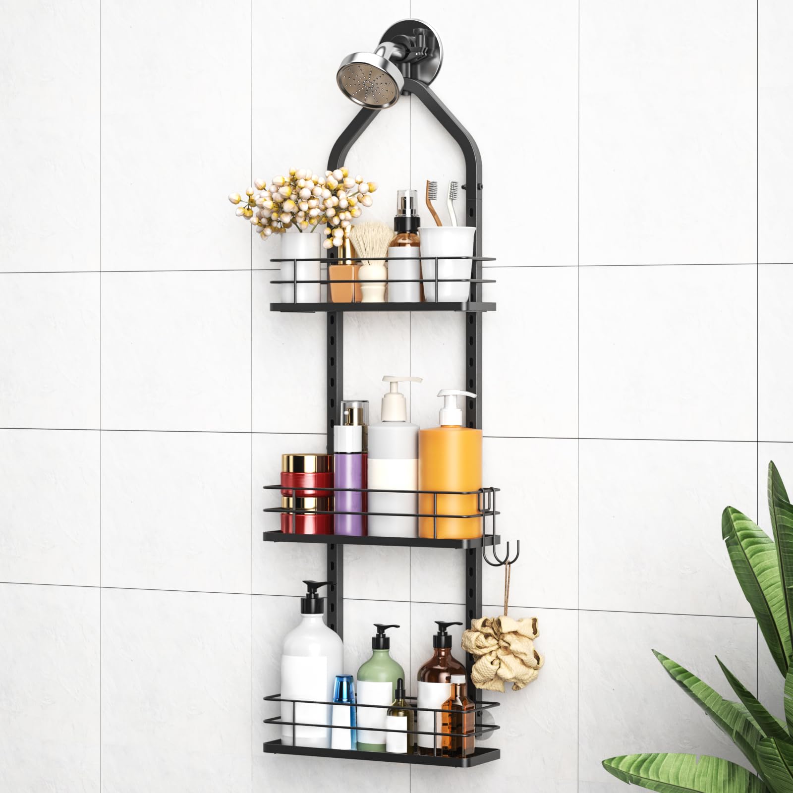 Photo 1 of **HAS DMAGES** Aquohola Shower Caddy Hanging, Adjustable Anti-Swing-Over The Shower Head Caddy, 3 Tier Height Bathroom Storage Organizer Bathroom Shelves Basket Rack Shower Caddies (3Tier)