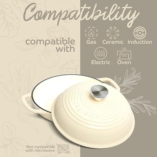 ENAMELED CAST IRON BREAD PAN WITH LID, 11” BIANCO PERLA (WHITE) BREAD OVEN CAST IRON SOURDOUGH BAKING PAN, DUTCH OVEN FOR BREAD – SEGRETTO COOKWARE