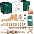 Luxvine 10-in-1 Wood Therapy Massage Tools for Body Sculpting with Bonus Massage Oil - Maderoterapia Kit, Wooden Lymphatic Drainage Body Contouring Tools, Rollers for Belly Fat, Cellulite