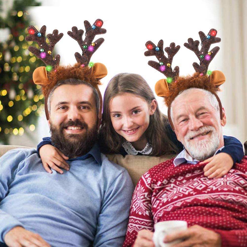 HANSGO LED Reindeer Antlers Headband with Bells - Christmas Reindeer Ears