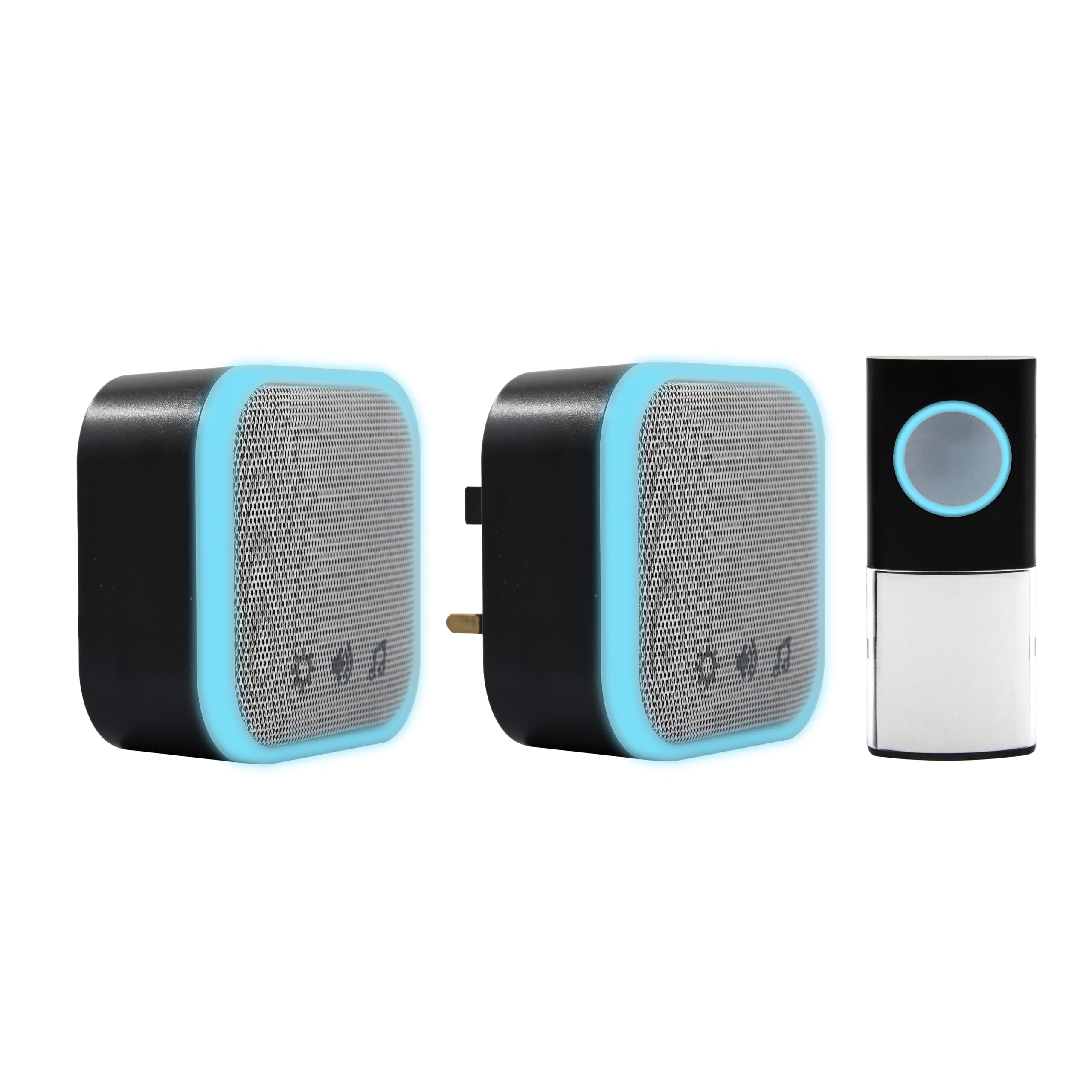 Uni-Com Wireless Portable & Plug-in Door Chime Set, 150m Operating Range, 30 Different Chimes, LED Chime Alert, Easy Install, Black