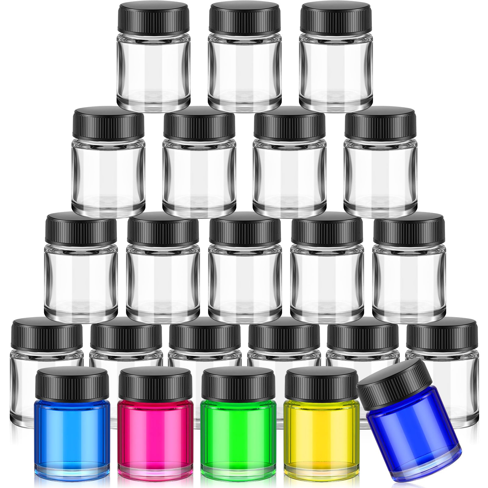 Photo 1 of Teenyyou 24 Pack Airbrush Glass Jar Bottles 3/4 Ounce (22cc) Empty Replacement Jars with Plastic Lids Paint Storage Bottles for Pigment Screw into Siphon Feed Airbrush Lid Adaptor Assemblies