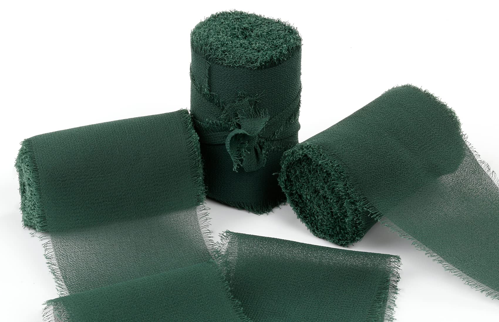 Joycrosso 3 Rolls Handmade Fringe Chiffon Ribbon Frayed Edges Teal Ribbon 60mmX4.5Meter, Great for Wedding Invitations, Bridal Bouquets, Decor Tie Gifts Wrapping, DIY Crafts