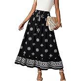 BLENCOT Women's Boho Floral Maxi Skirt High Waisted Smocked Tiered A-Line Long Skirts