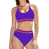 Buauty Women's High Waisted Bikini Sets Two Piece Swimsuits for Women Sporty Color Block Cheeky High Cut Bathing Suits 2026