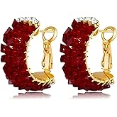 18K Gold Plated Dainty C Hoop Earrings Sparkling Zircon Crystal Stylish Red/Black Earrings for Women - C Shaped Ear Buckle