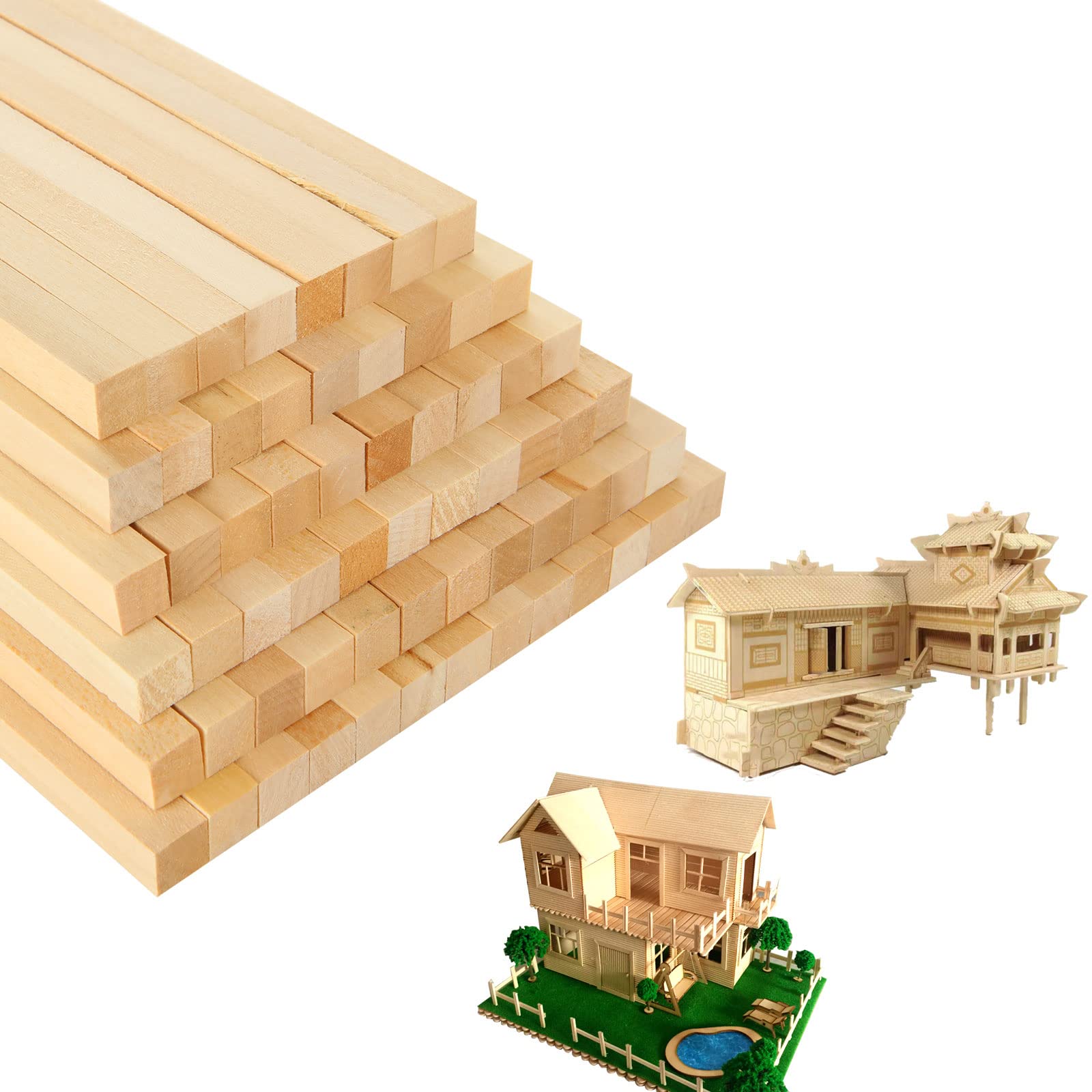 YAYODS 100Pcs Square Wooden Sticks 10mm, Unfinished Square Dowel Rods, Natural Basswood Craft Sticks, Wooden Sticks for Craft DIY Carving Molding, (250mmx10mmx10mm)