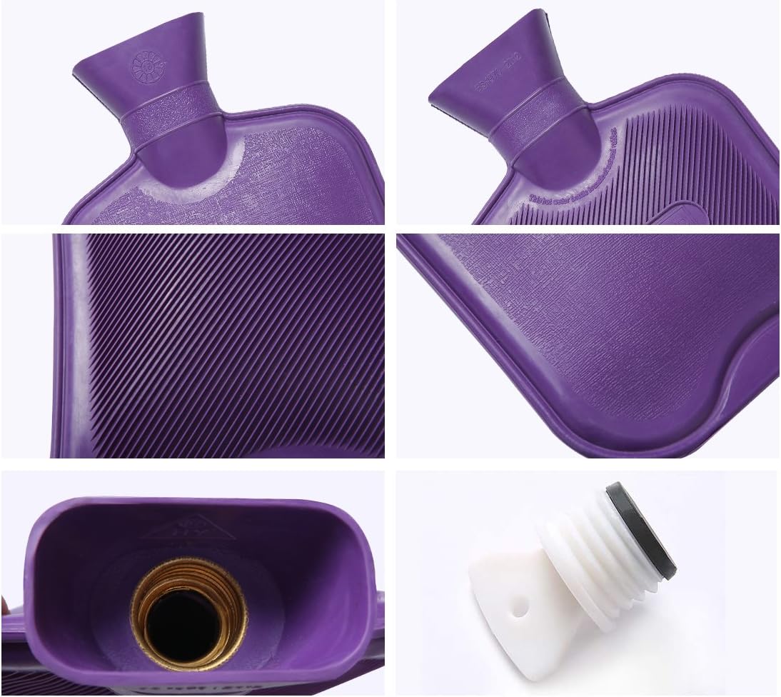 HomeTop Premium Classic Rubber Hot Water Bottle w/Cute Knit Cover (2 Liter, Purple): Health & Personal Care