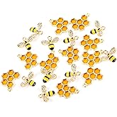 AUEAR, Bee Charms Honeycomb Charm Honeybee Pendant Rhinestone Pendants for DIY Crafts Jewelry Making Earring Necklace Bracelet Anklet Keychains Supplies (Style F, 20 Pack)