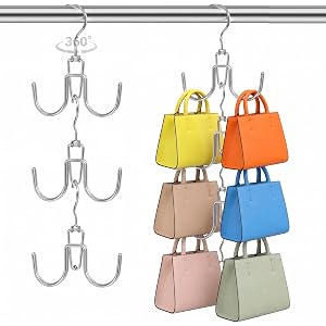 Besslly 6 Pcs Heavy Duty Purse Organizer for Closet Stackable Purse Hangers | Closet Space Saving with 12 Hanging Metal Purse