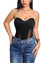 WDIRARA Women's Mesh Strapless Stretch Bandeau