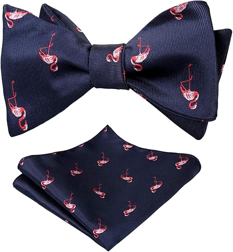 Conjunto de gravata borboleta masculina Alizeal Flamingo autoamarrado e lenço para casamento, Dark Navy, One Size