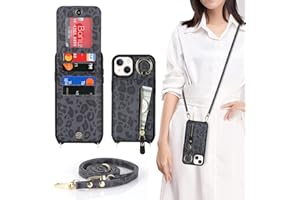 DEYHU iPhone 14 Plus Case with Card Holder for Women, iPhone 14 Plus Phone Case Wallet with Strap Credit Card Slots Crossbody with Kickstand Zipper Shockproof Case for iPhone14Plus - Black Leopard