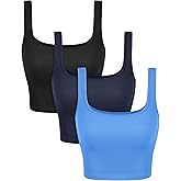 ODODOS 3-Pack Seamless Square Neck Crop Tank for Women Ribbed Knit Soft Low Back Cropped Tops