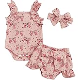 Kaipiclos Cherry Baby Outfit Newborn Infant Girl Clothes Rib Knit Romper & Shorts Waffled Baby Clothes for Girls 0 3 6 12 18M