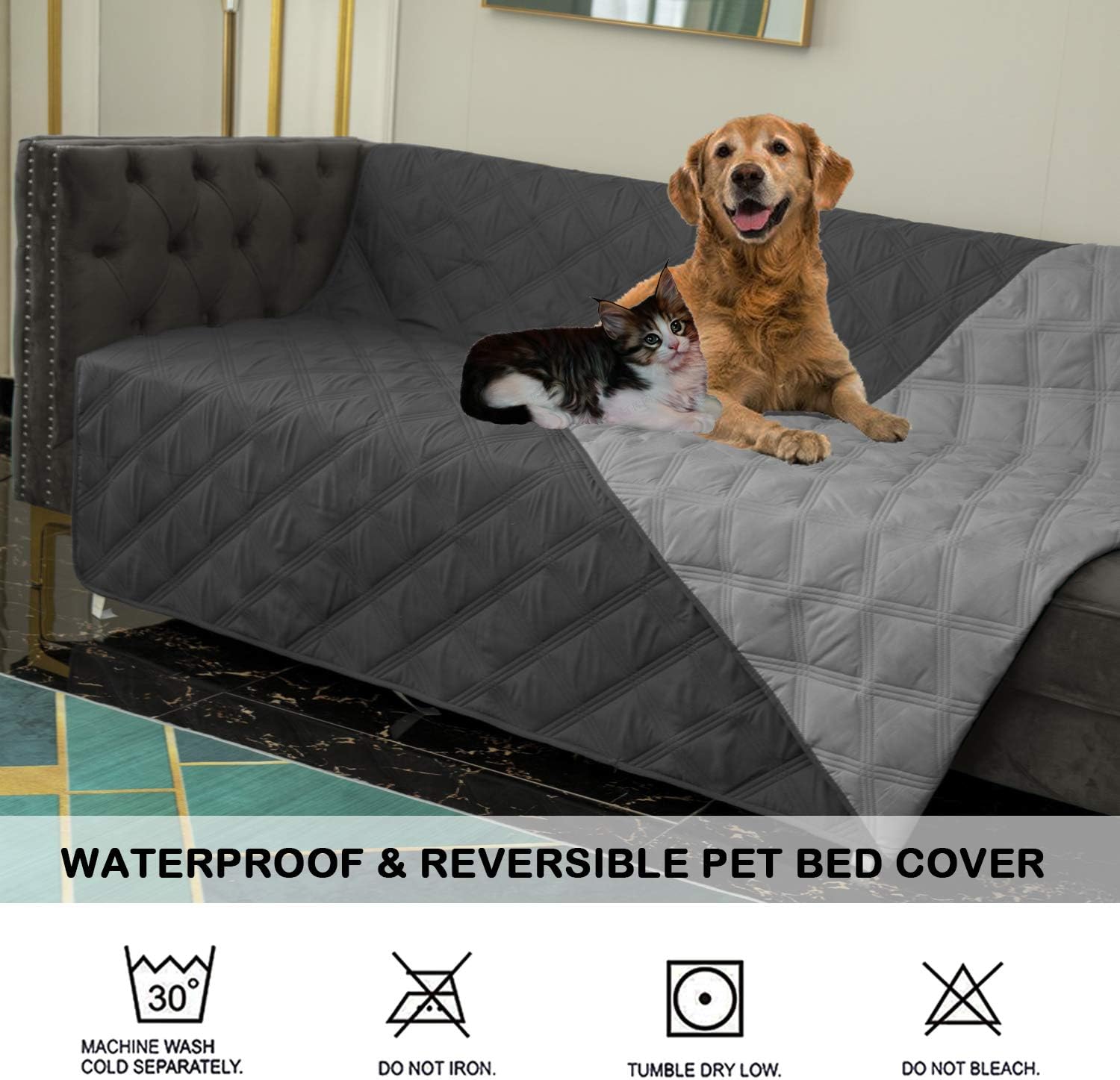 SUNNYTEX Waterproof & Reversible Dog Bed Cover Pet Blanket Sofa, Couch Cover Mattress Protector Furniture Protector（52" 82", Dark Grey/Grey : Pet Supplies