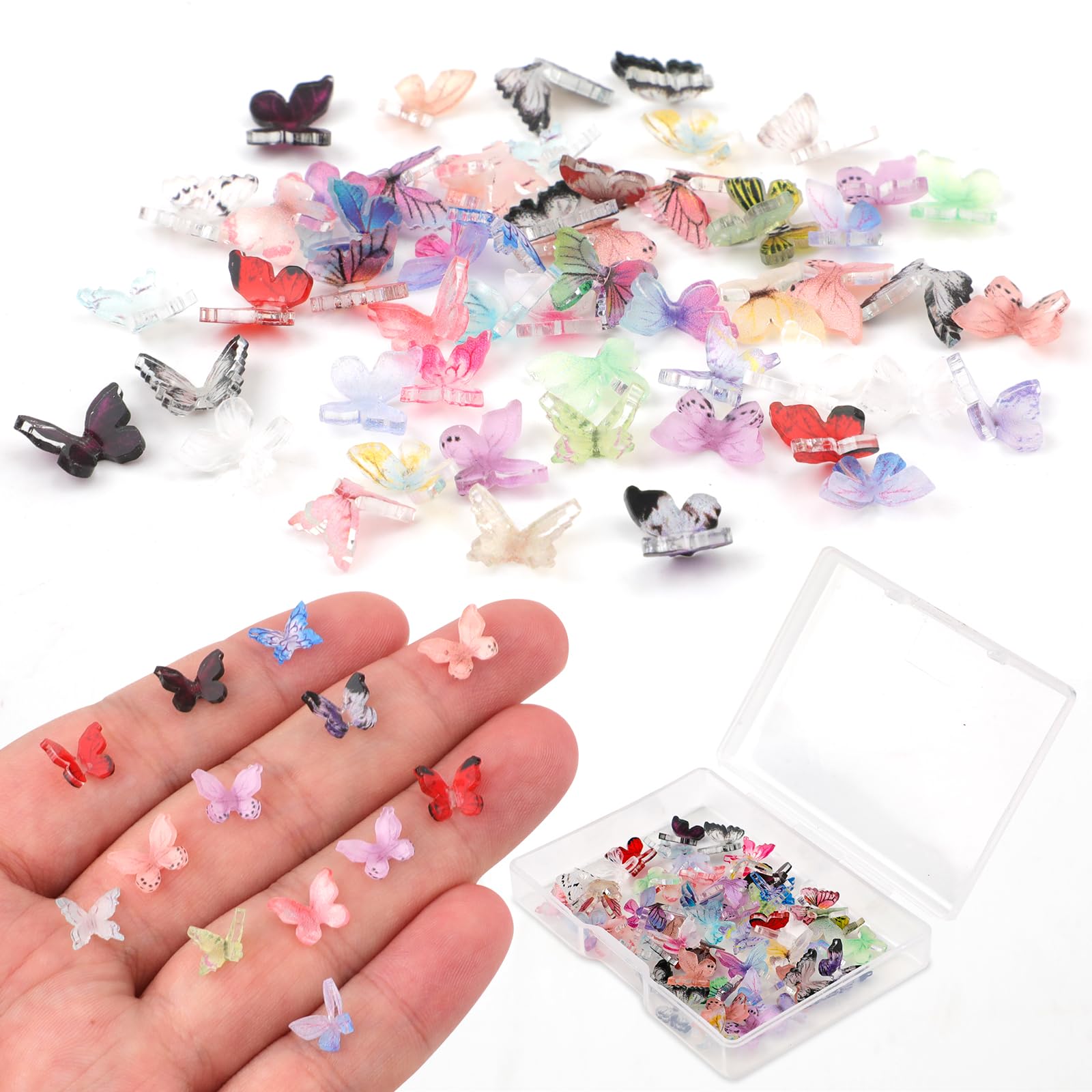 60pcs Micro Resin Butterflies, Mini Butterflies for Crafts Miniature Tiny Butterflies Dollhouse Small Butterfly Figurines for Miniature Landscapes Fairy Dollhouse (Random Colors)