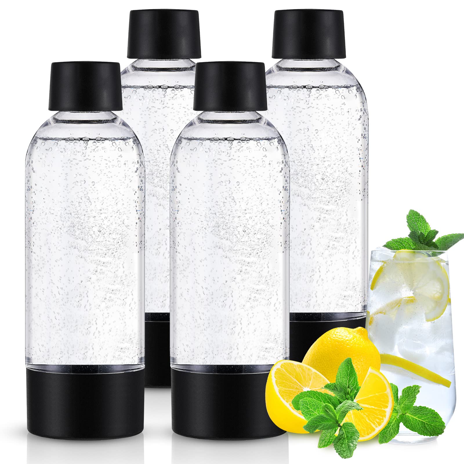 Photo 1 of meekoo 4 Pcs Soda Carbonating Bottles Clear Plastic Soda Maker Bottle Compatible with Isoda Drinkmate Maker for Kitchen Home Party Carbonated Drinks Beverages(1 Liter)