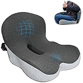 XZdream Memory Foam Seat Cushion,Office Chair Cushion with Lumbar Support for Back Pressure Relief, Car Seat Cushion with Adjustable Strap,Sciatica Pad Cushions for Car,Truck, Desk,Gaming Chair
