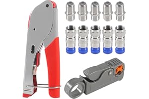 Coax Cable Crimper Tool Kit Coaxial Compression Tool Fitting Wire Stripper with 5PCS RG6 F Type Connector + 5PCS RG6 Coax Cab