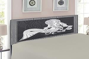 Ambesonne Mermaid Headboard, Retro Art Illustration of a Mermaid Brushing Hair and Border with Celtic Patterns, Upholstered Decorative Metal Bed Headboard with Memory Foam, Full Size, Grey